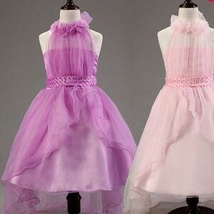 Ai Meng Baby Lilac Lavender Purple Chiffon Tulle Pearl Halter Girls Dress 8/9